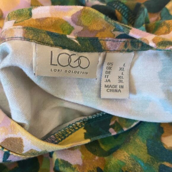 LOGO Women Tunic Top L Colorful Abstract‎ Whimsical Artsy Asymmetrical Hem Boho - Picture 2 of 11